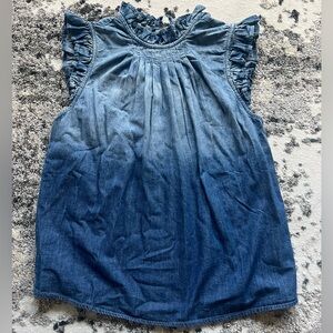 Denim Blouse with Ruffled Sleeves